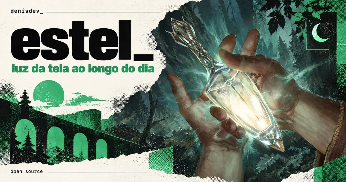 Capa de estel: luz da tela ao longo do dia, com o Frasco de Galadriel iluminado na mão.