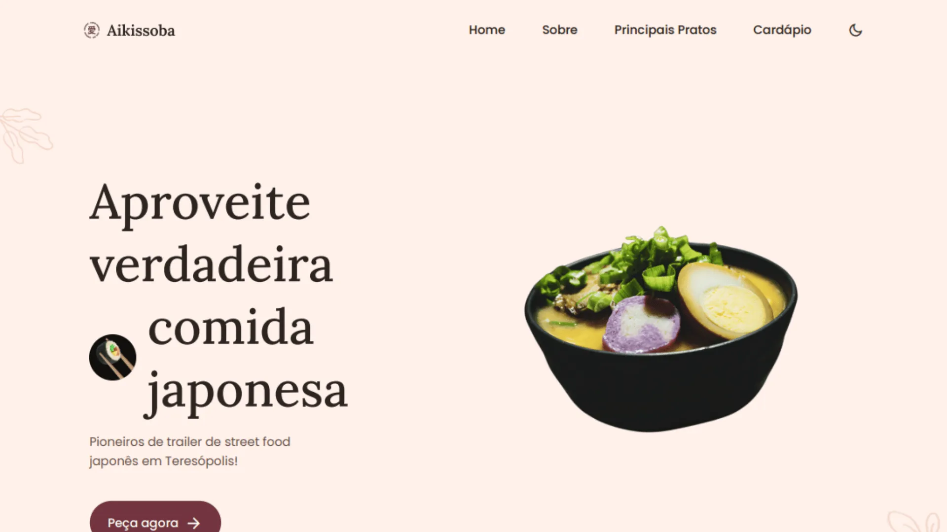 Captura de tela do site Aikissoba — website de trailer de comida de rua japonesa