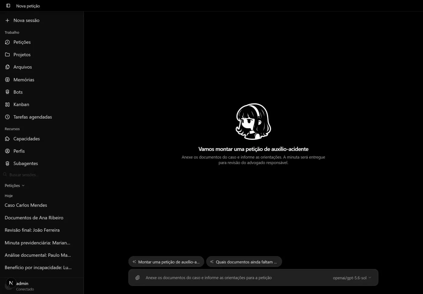 Petição AI: o Hermes pronto para receber documentos e orientações de uma nova petição